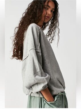 We The Free People Oversized Cozy Henley Raw Hem Long Sleeve Top | Medium